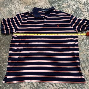 Ralph Lauren Plolo Shirt Mens XL Blue with Pink Stripe Short Sleeve Vintage